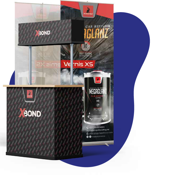PLV et affiches grand format — stands, roll-ups, présentoirs